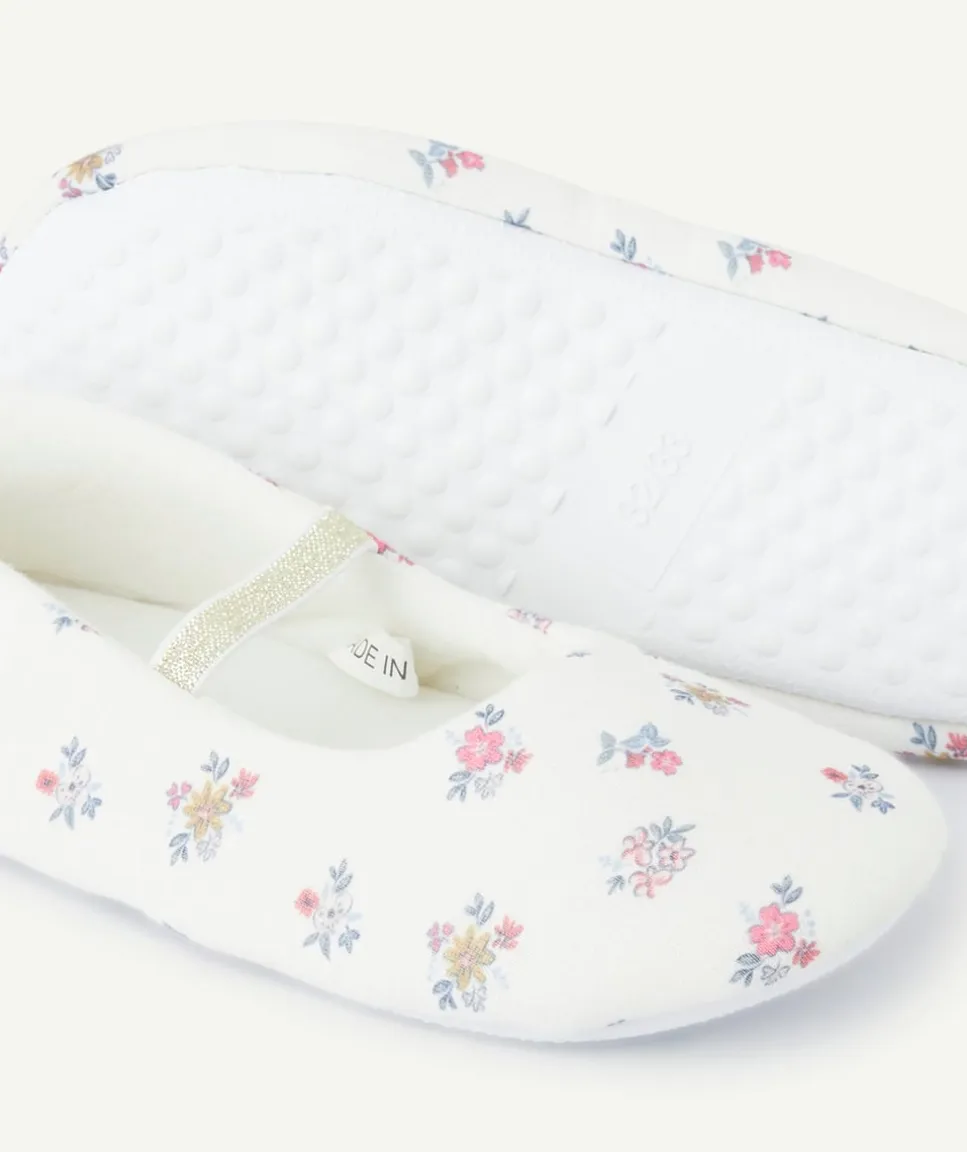 Chaussons fille blancs imprimés floraux