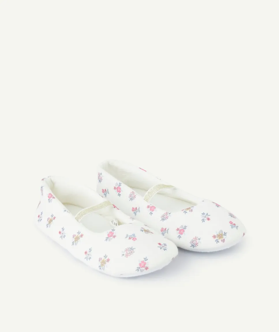 Chaussons fille blancs imprimés floraux