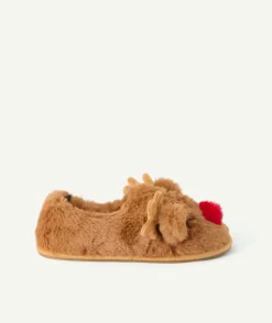 Chaussons garçon marron à motif renne noël