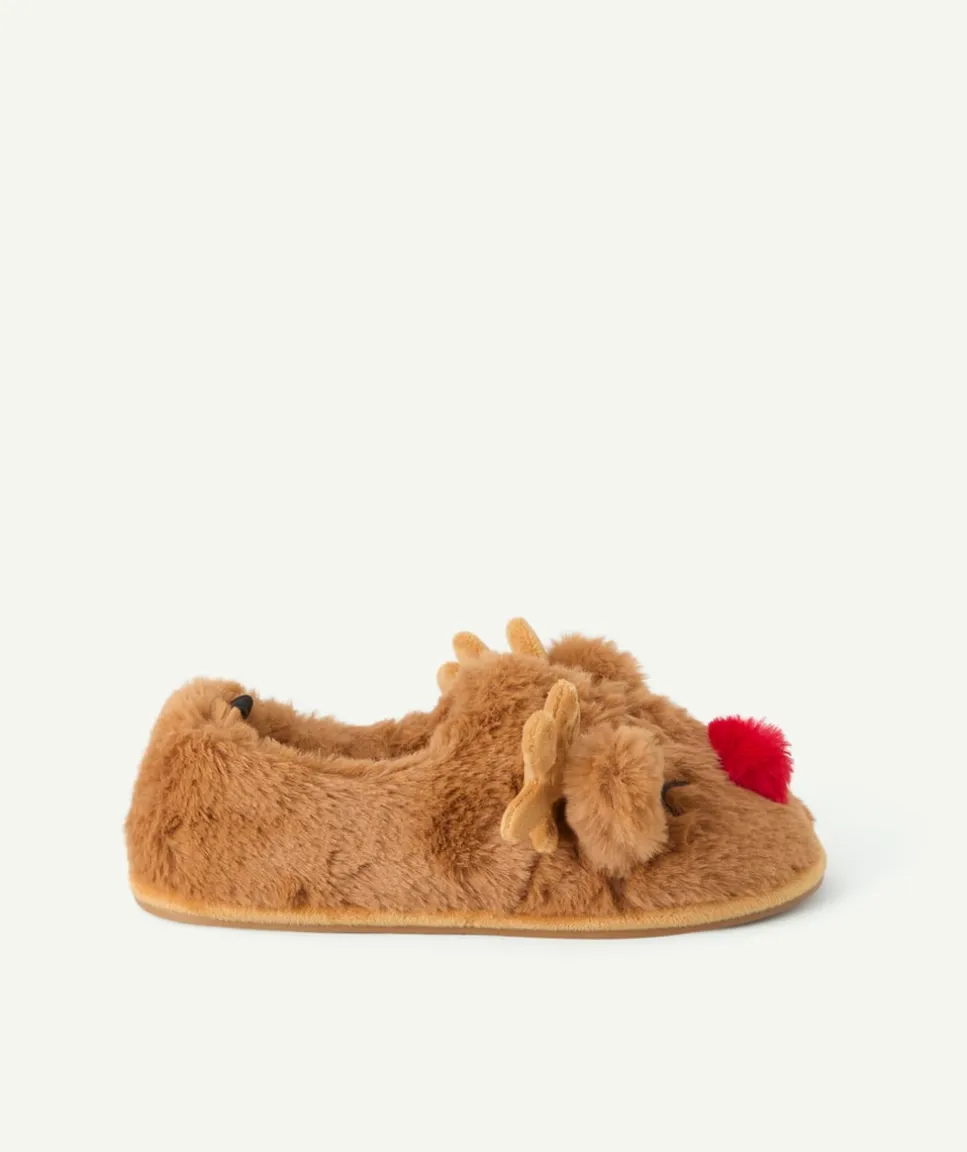 Chaussons garçon marron à motif renne noël