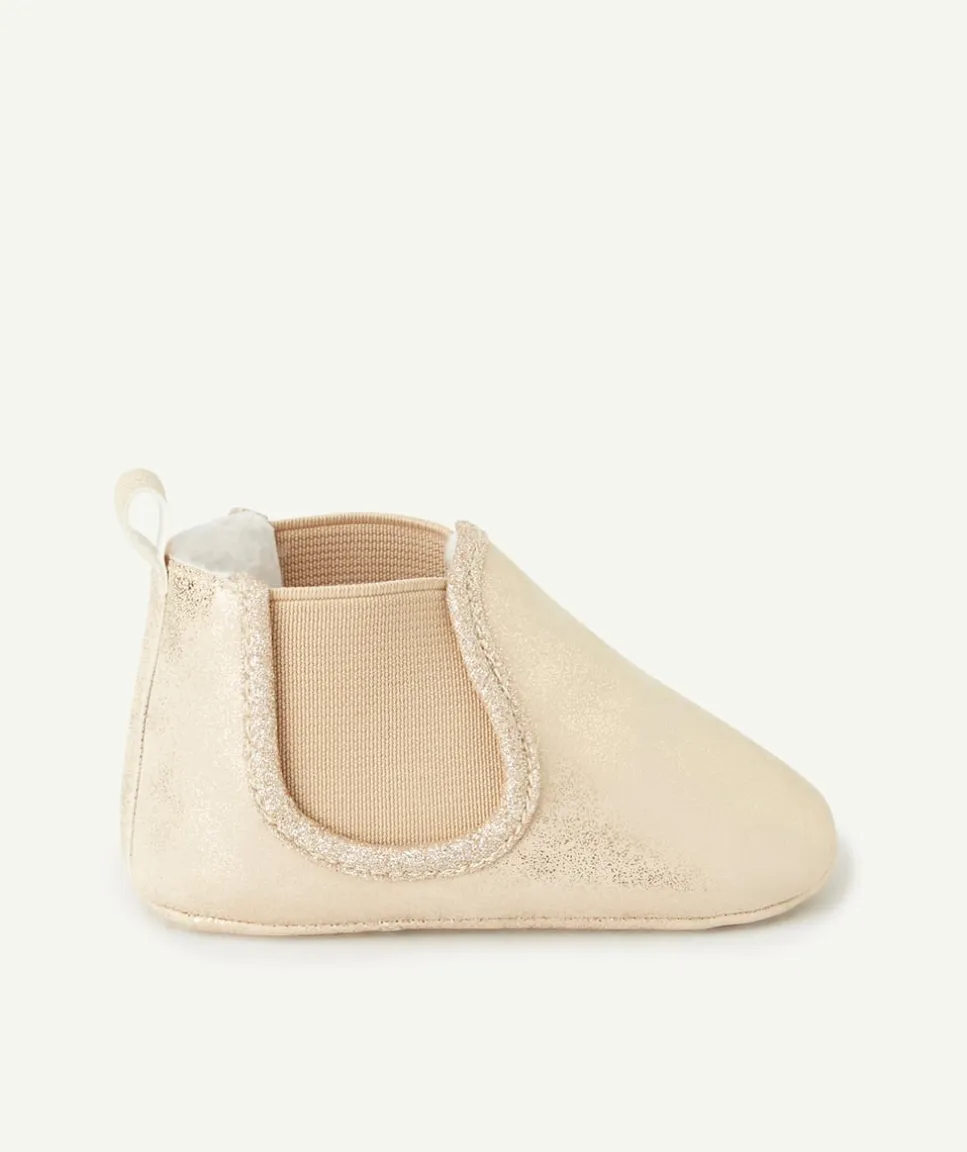 Chaussons élastiqués bébé fille couleur dorée et pailletés