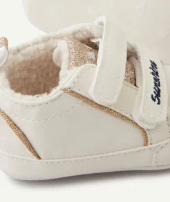 Chaussons style baskets bébé blanche avec paillettes