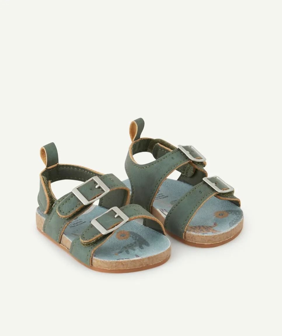 Chaussons style sandales bébé garçon verts avec boucles