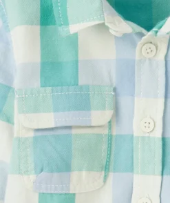 Chemise bébé garçon en coton imprimé à carreaux bleu et vert