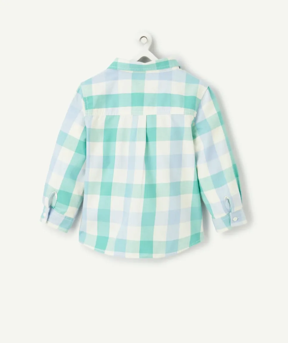 Chemise bébé garçon en coton imprimé à carreaux bleu et vert