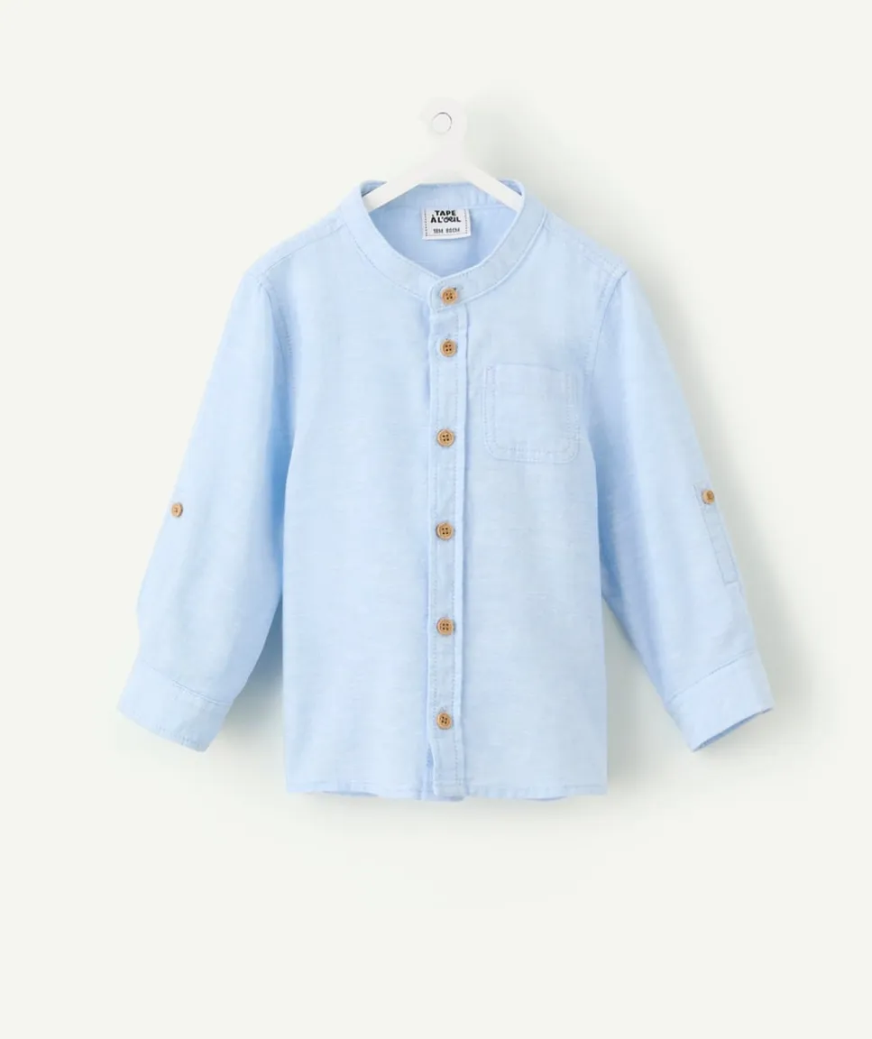 Chemise bébé garçon en lin bleu clair