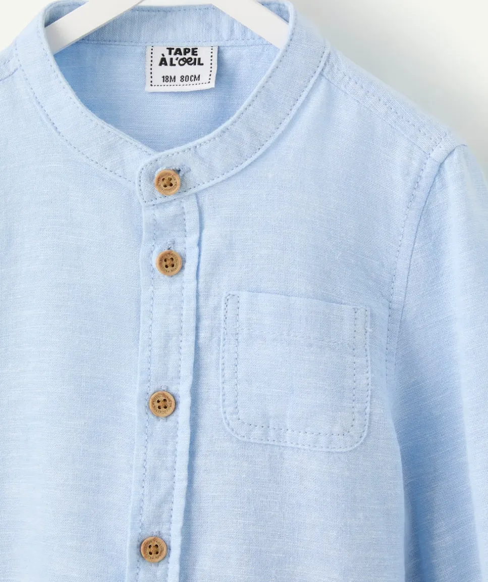 Chemise bébé garçon en lin bleu clair