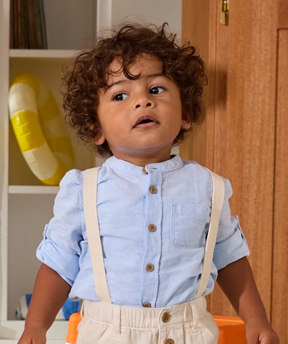 Chemise bébé garçon en lin col mao à rayures