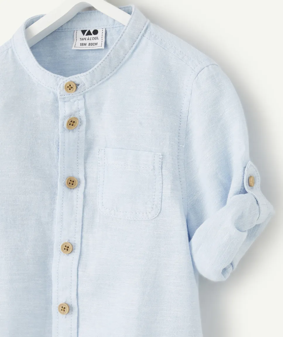 Chemise bébé garçon en lin col mao à rayures