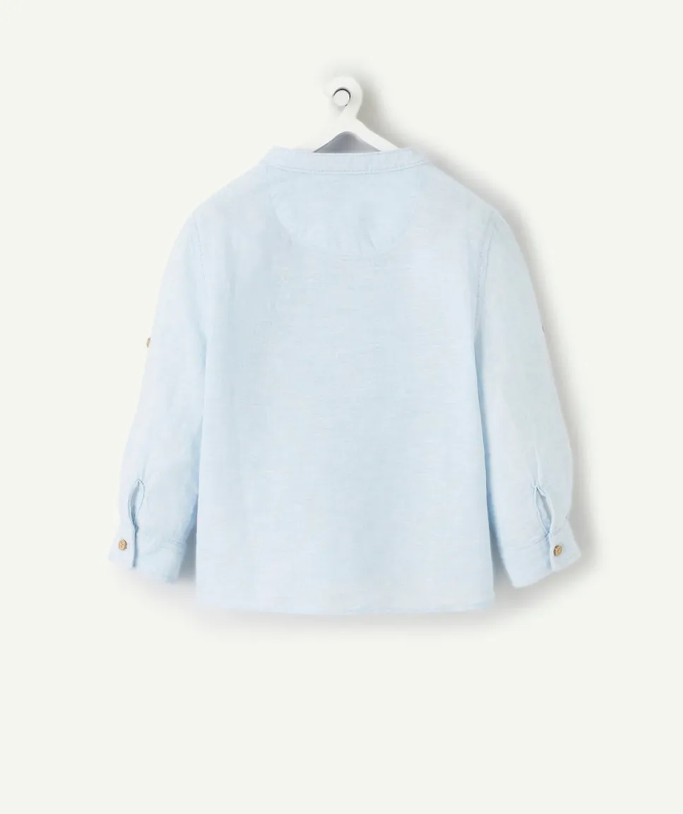 Chemise bébé garçon en lin col mao à rayures