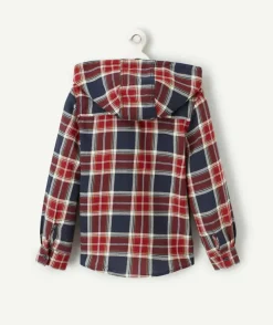 Chemise à capuche à carreaux garçon marine et bordeaux