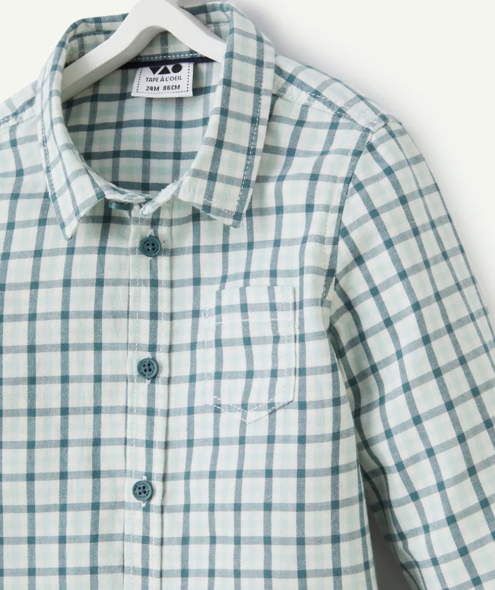 Chemise à carreaux bébé garçon en coton vert avec poche