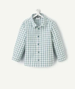 Chemise à carreaux bébé garçon en coton vert avec poche
