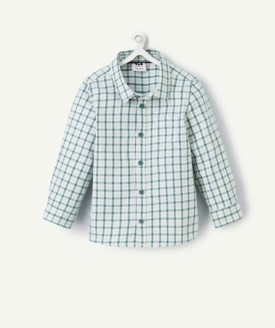 Chemise à carreaux bébé garçon en coton vert avec poche