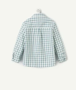 Chemise à carreaux bébé garçon en coton vert avec poche