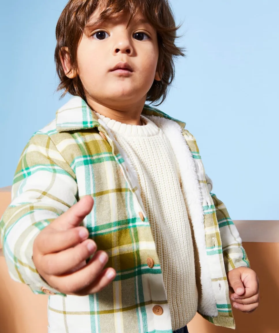 Chemise à carreaux manches longues bébé garçon avec intérieur en sherpa