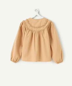 Chemise fille beige volants manches longues