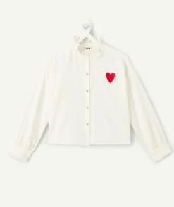Chemise fille blanche col volant cœur