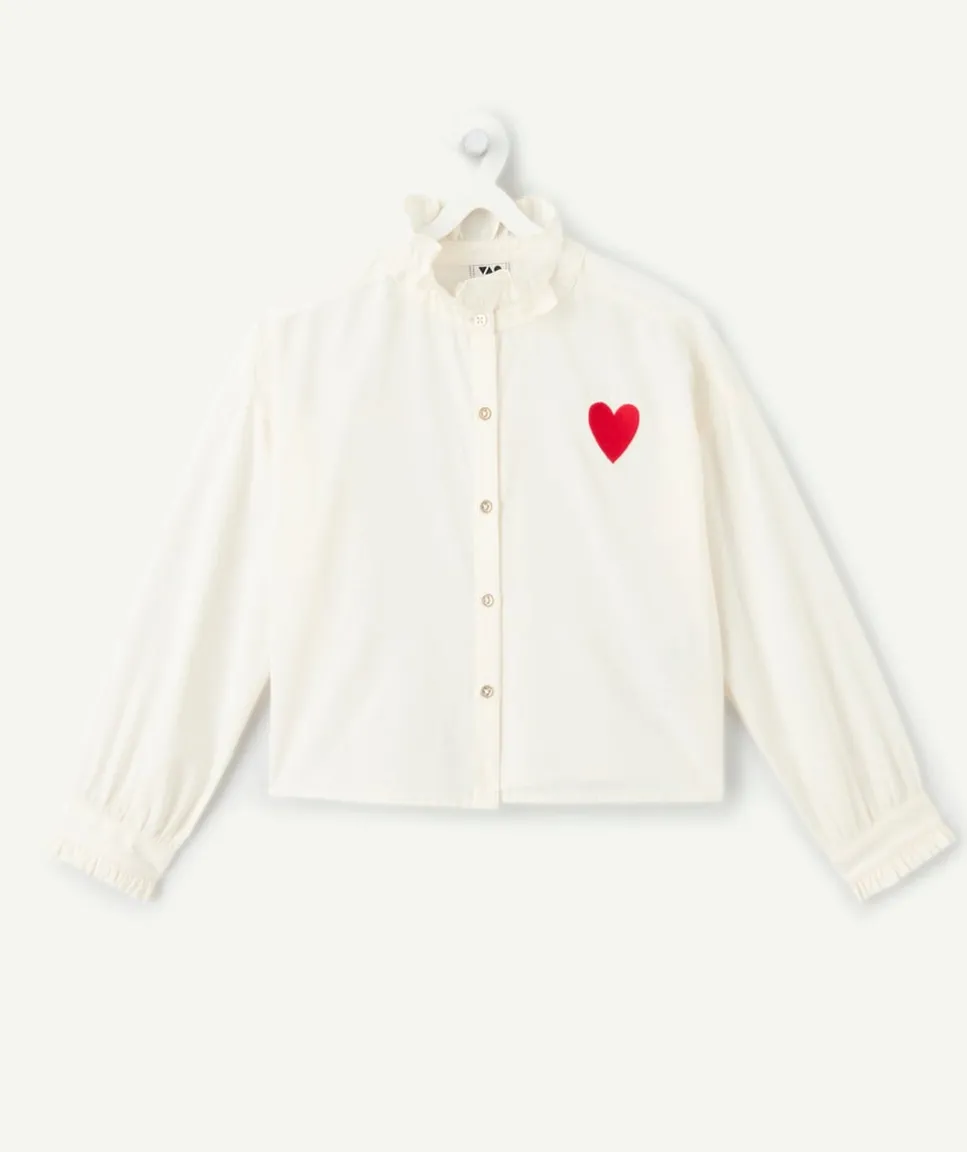 Chemise fille blanche col volant cœur