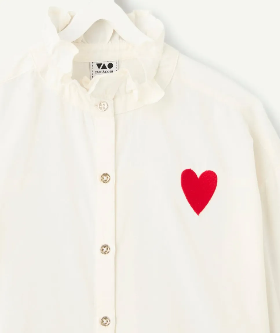 Chemise fille blanche col volant cœur