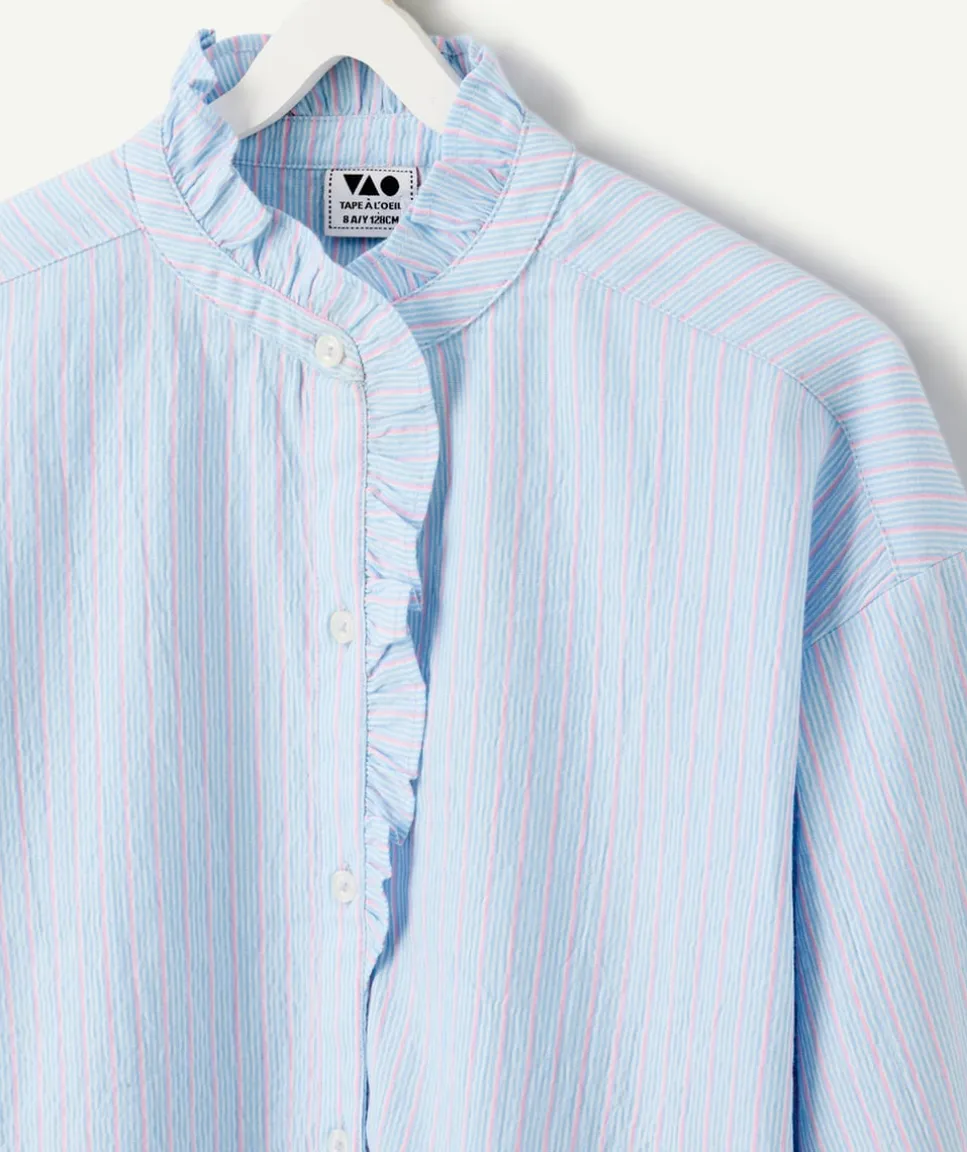 Chemise fille bleu à rayures