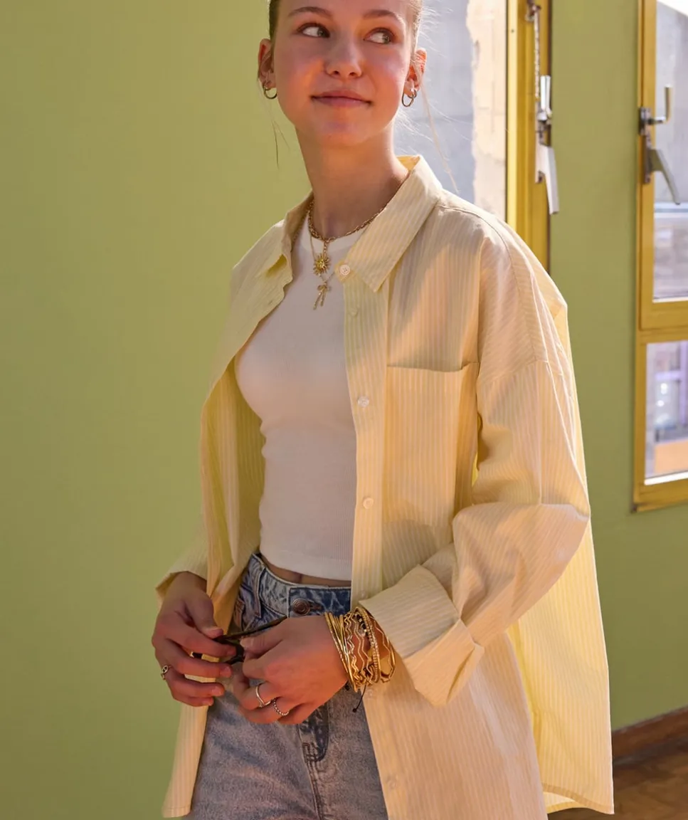 Chemise fille droite jaune rayée