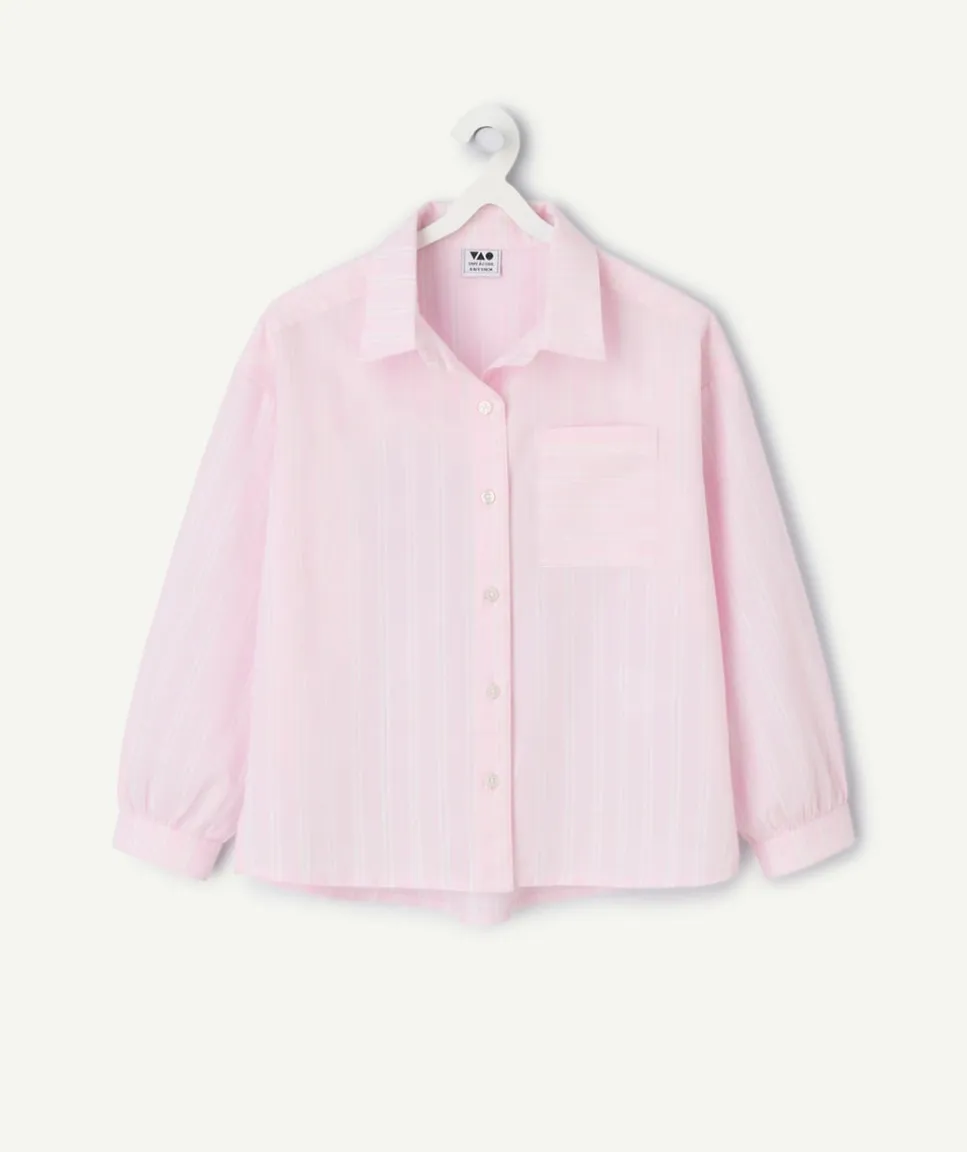 Chemise fille en coton rayée rose
