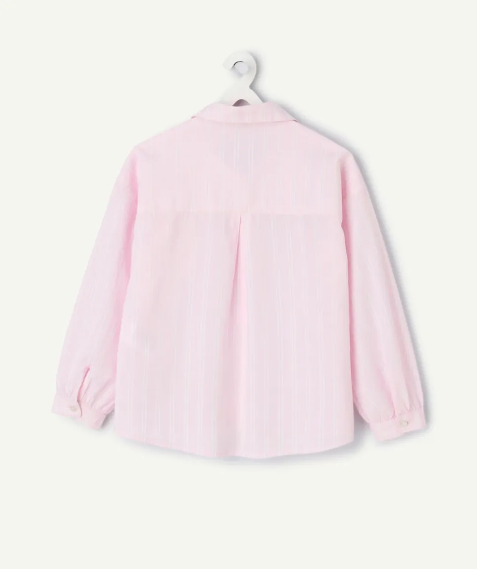 Chemise fille en coton rayée rose