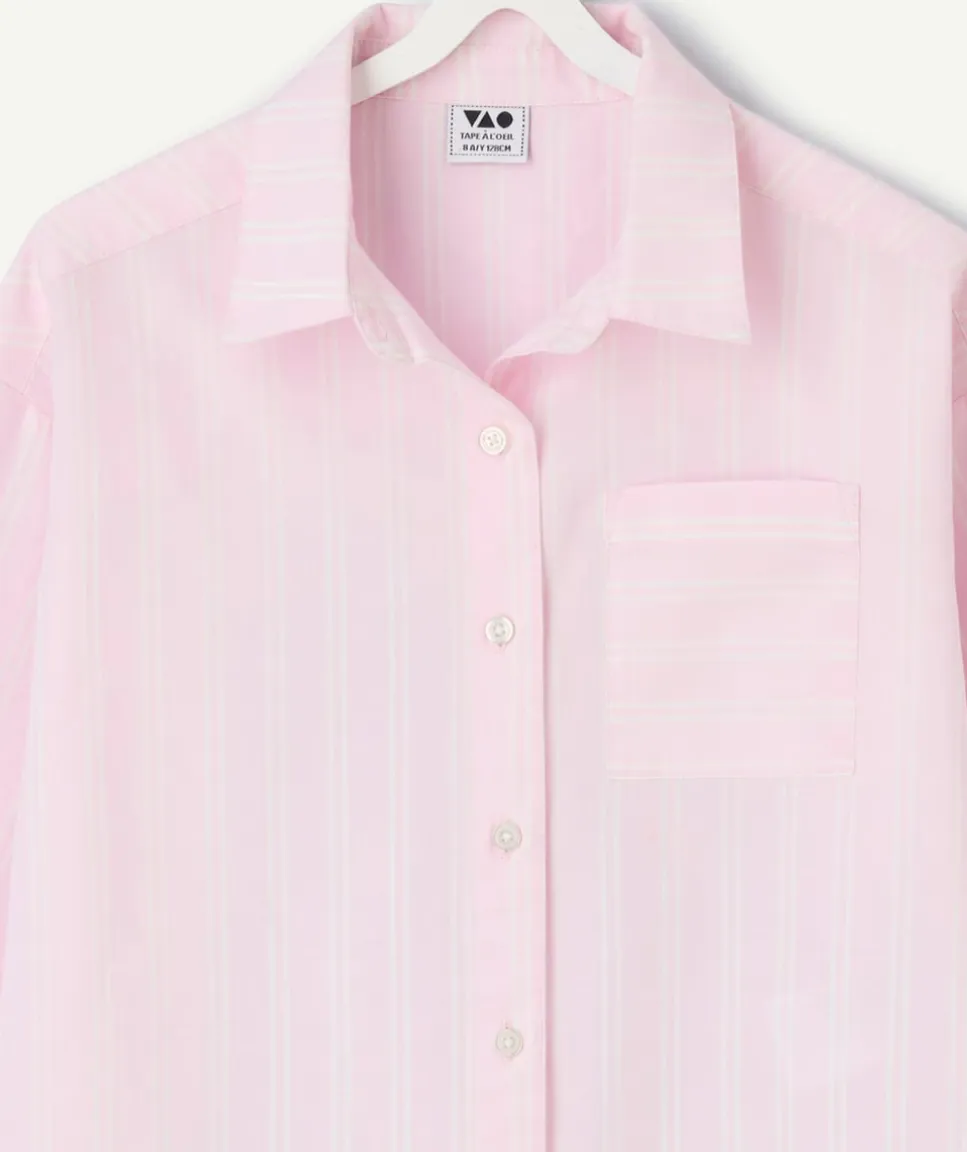 Chemise fille en coton rayée rose