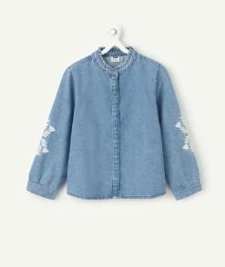 Chemise fille en denim avec broderies