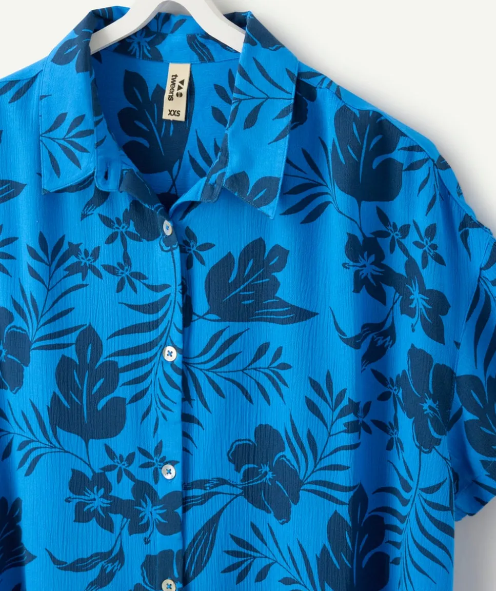 Chemise fille oversize bleue imprimée