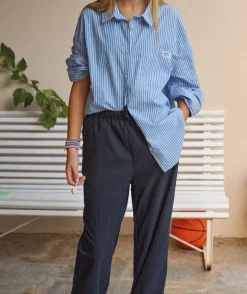 Chemise fille oversize rayée bleue