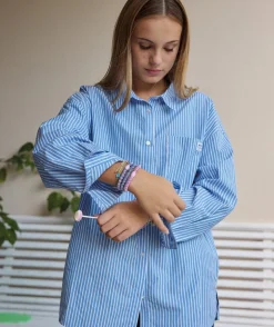 Chemise fille oversize rayée bleue