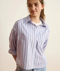 Chemise fille oversize rayée bleu