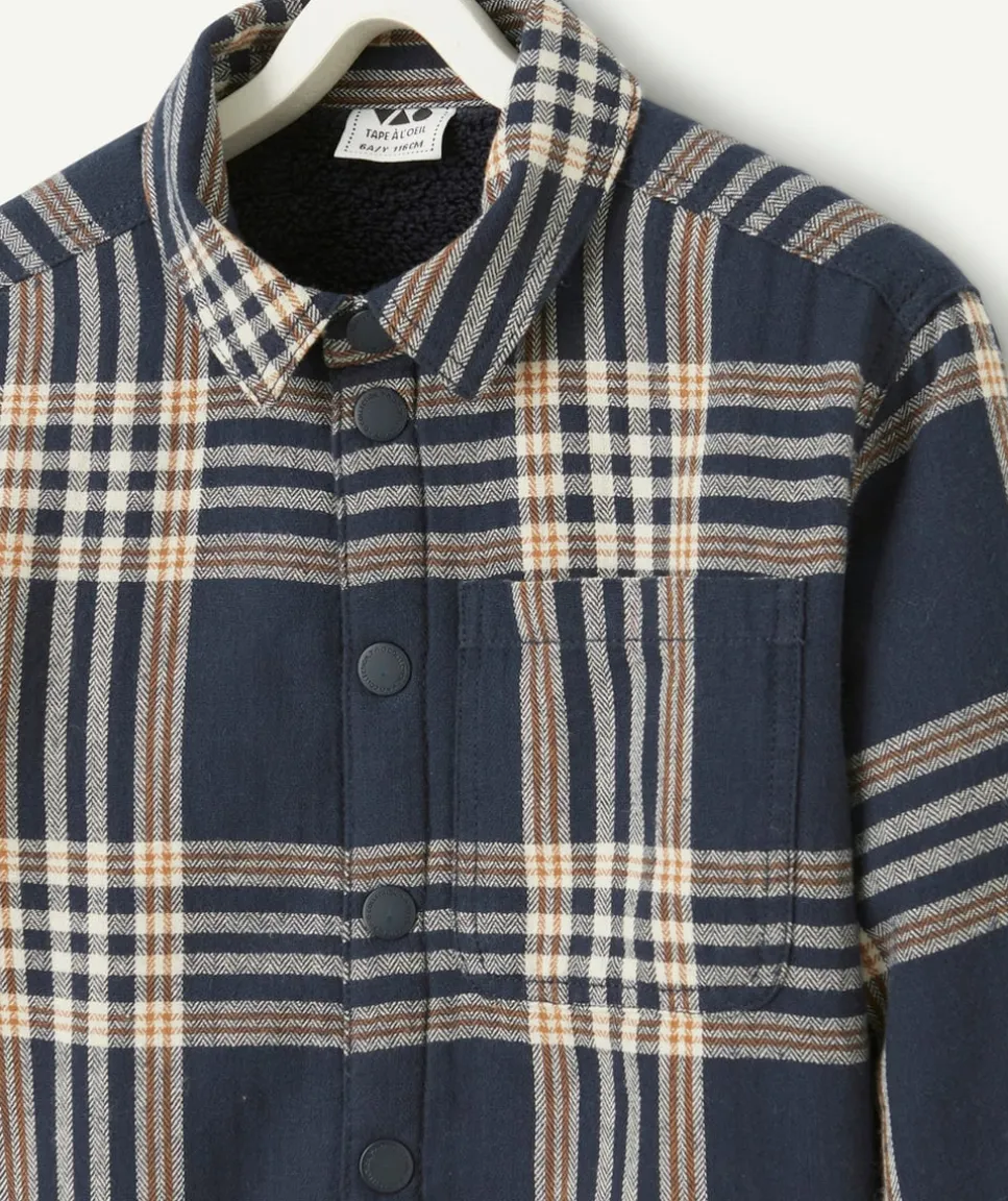 Chemise garçon à carreaux manches longues avec intérieur en sherpa