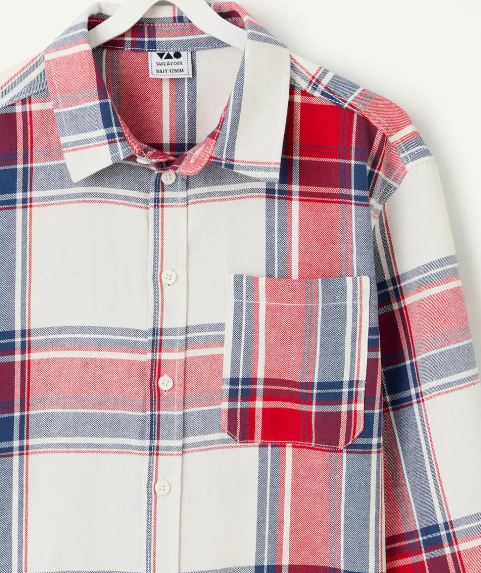 Chemise garçon à carreaux rouge et bleu