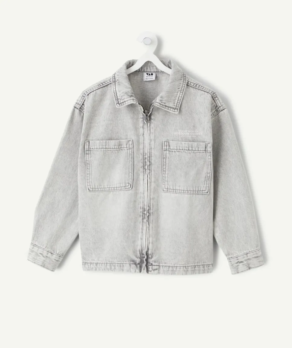 Chemise garçon denim gris zippée