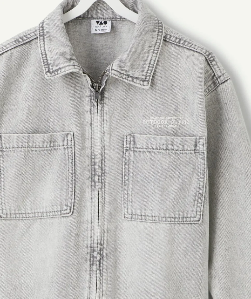 Chemise garçon denim gris zippée