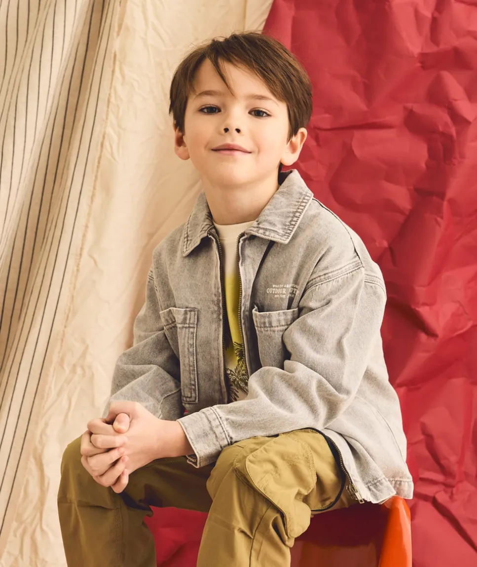 Chemise garçon denim gris zippée