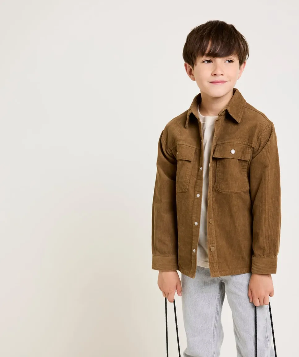 Chemise garçon en velours côtelé marron
