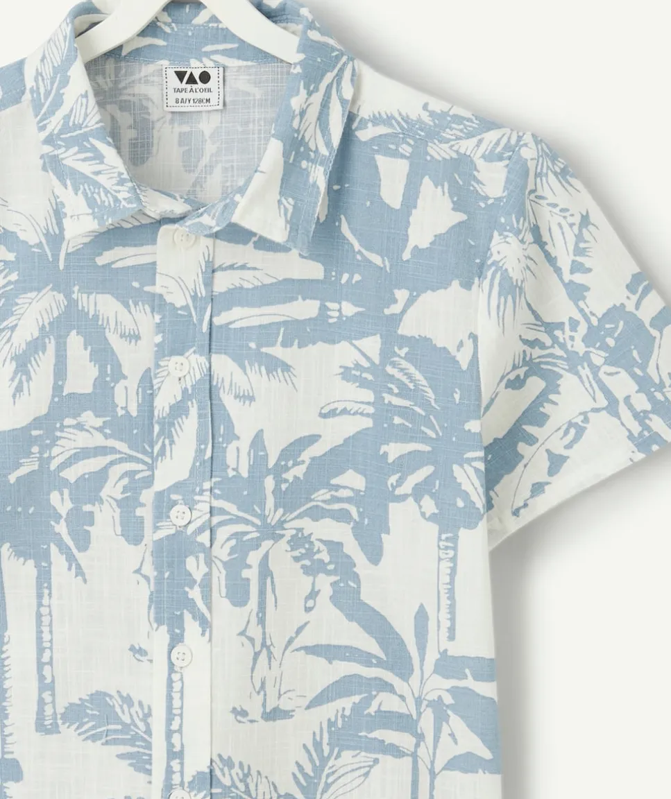 Chemise garçon imprimé palmiers bleus