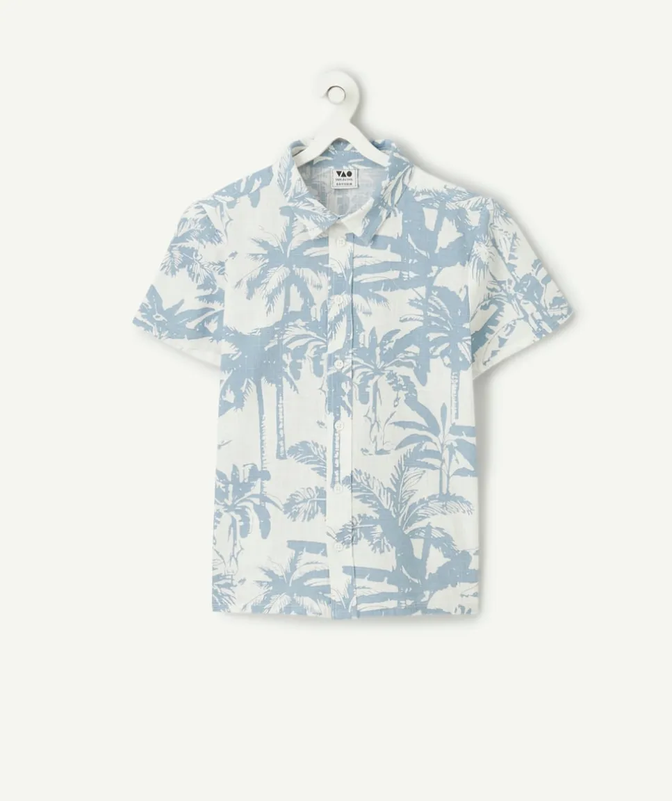 Chemise garçon imprimé palmiers bleus