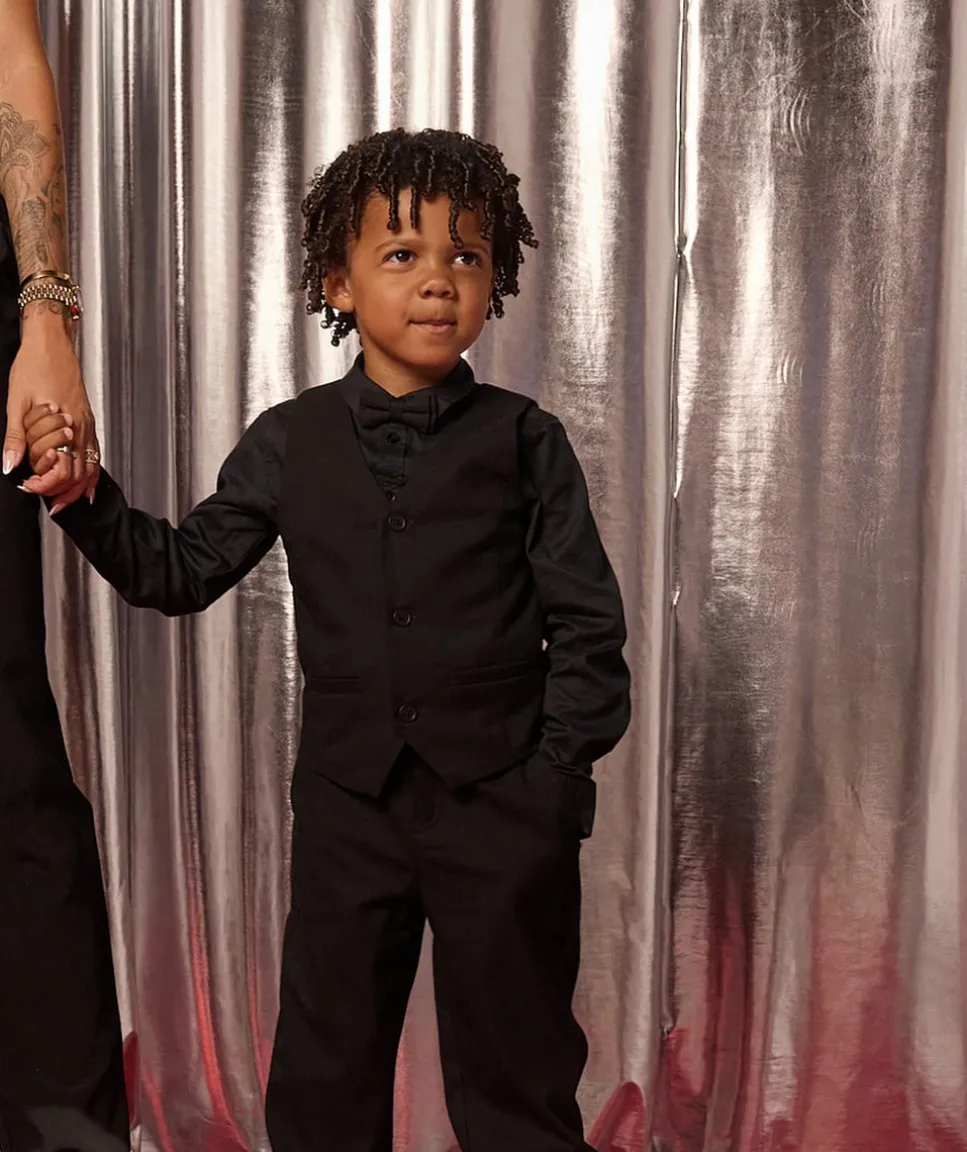 Chemise garçon noire à manches longues avec nœud papillon