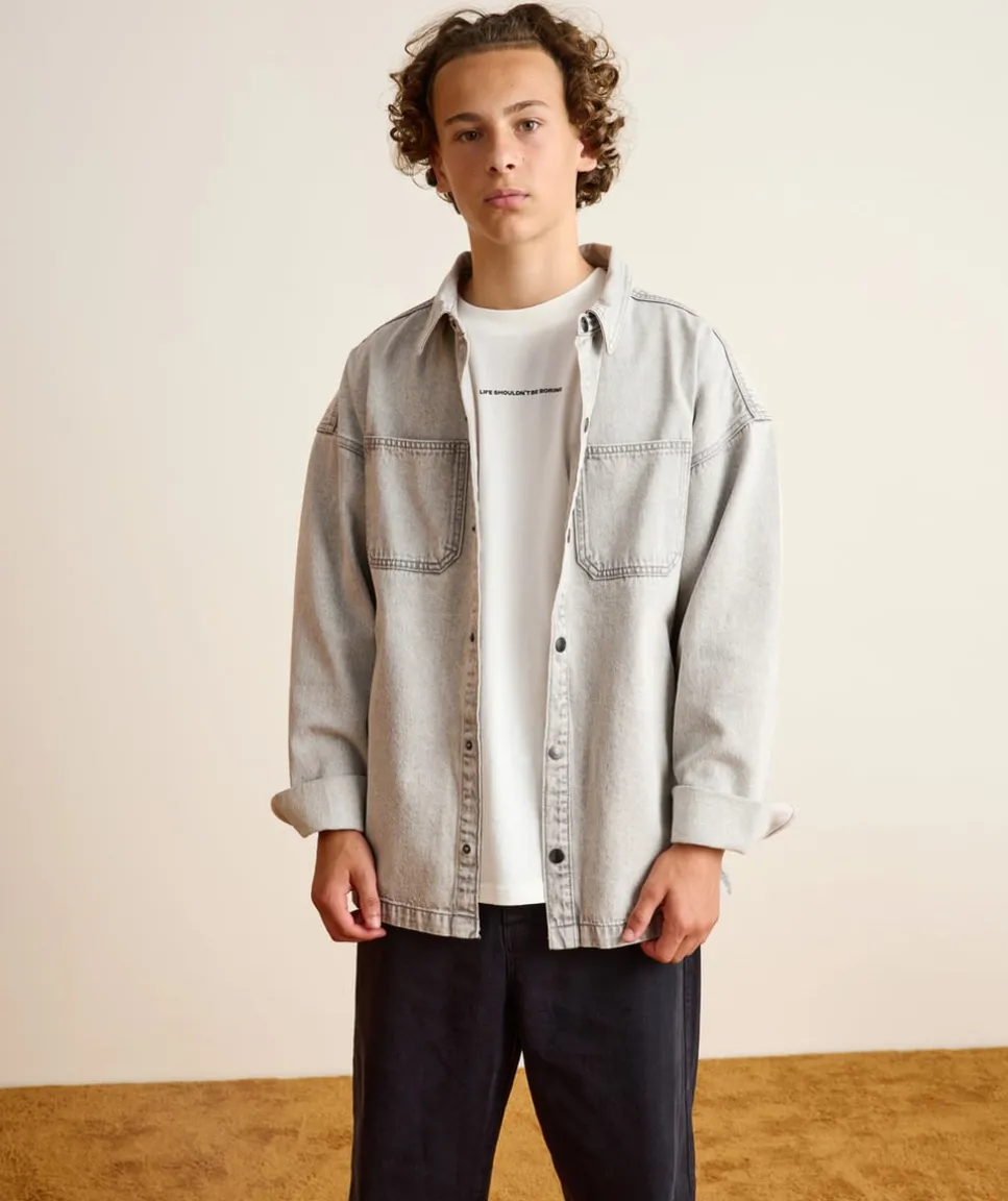 Chemise garçon oversize denim gris