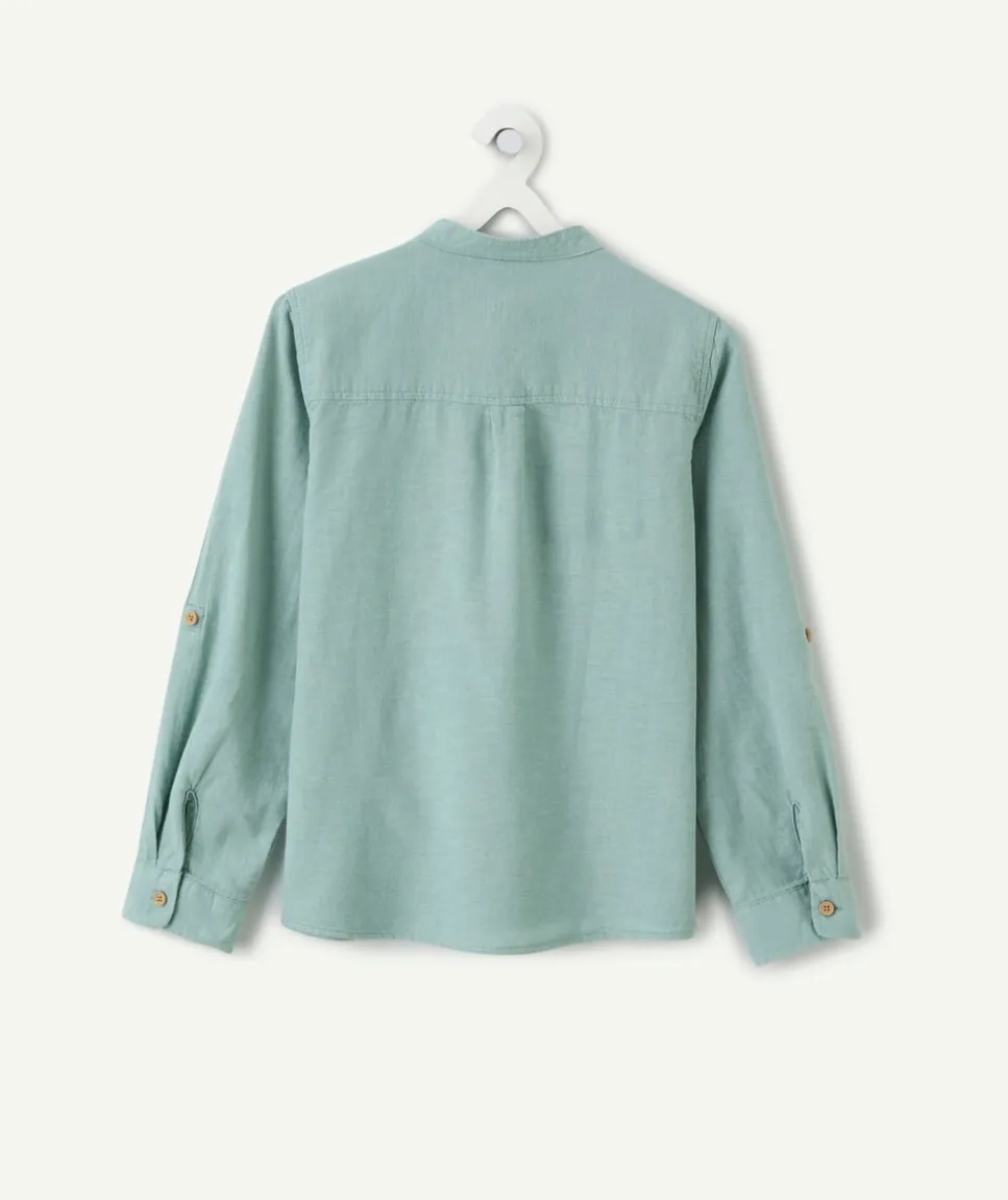 Chemise garçon vert col mao