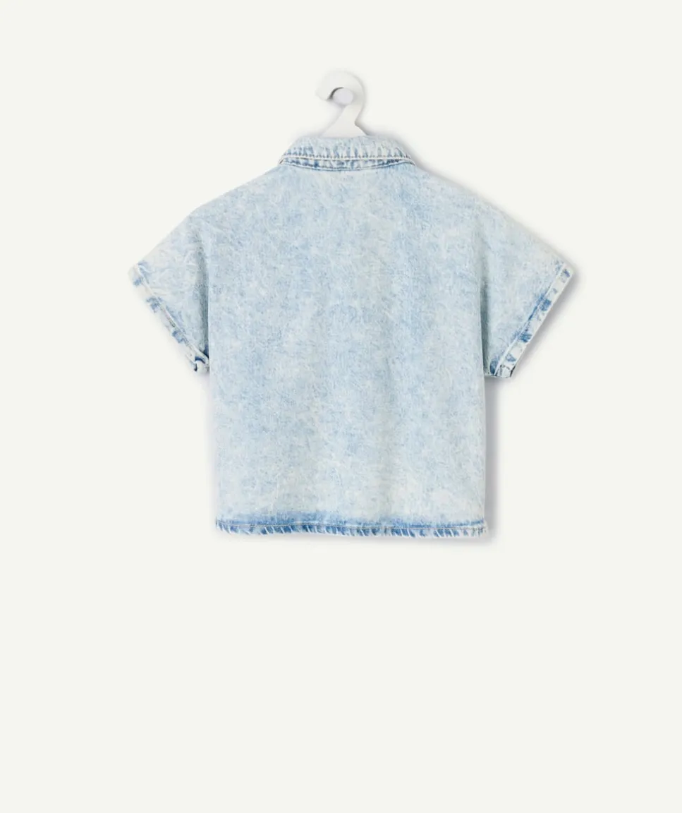 Chemise manches courtes fille denim oversize délavé