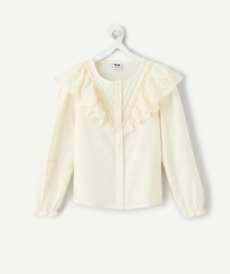 Chemise manches longues fille écrue à volants