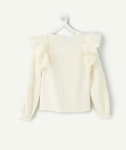 Chemise manches longues fille écrue à volants
