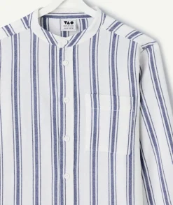 Chemise manches longues garçon rayée col mao