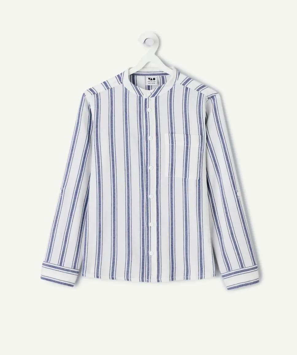 Chemise manches longues garçon rayée col mao